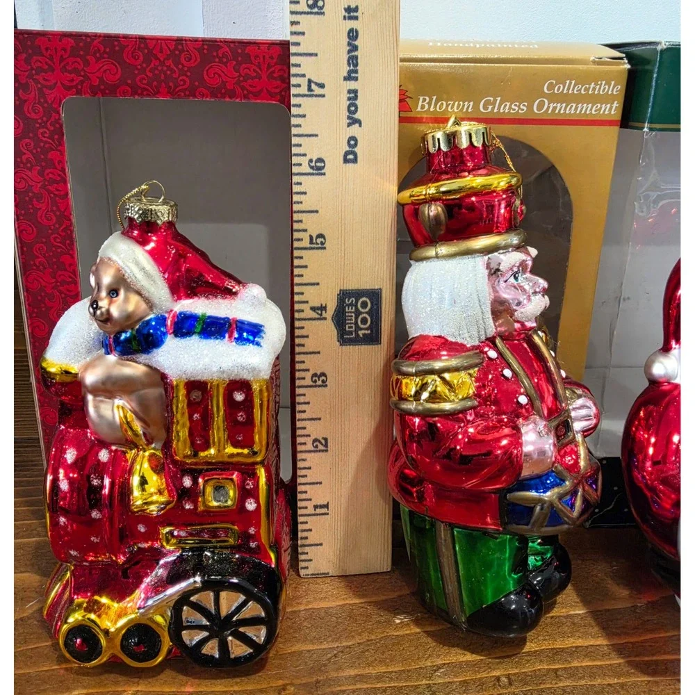 VTG Hand Crafted Blown Glass Hand Painted Christmas Ornaments Set of 4